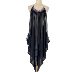 Mara Hoffman Swim Black Coverup Dress with Colorful Trim